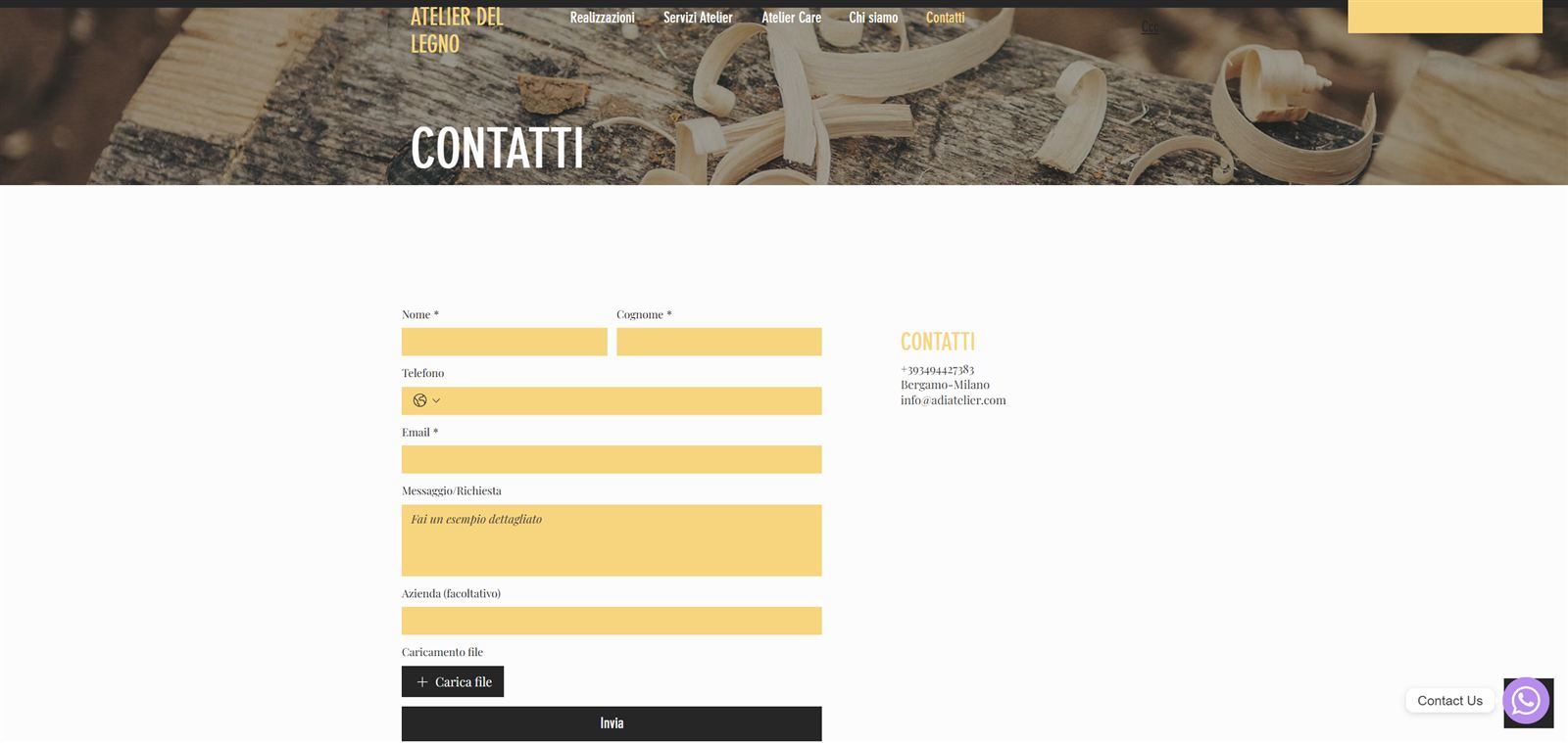 Vecchia pagina contatti di Atelier del Legno