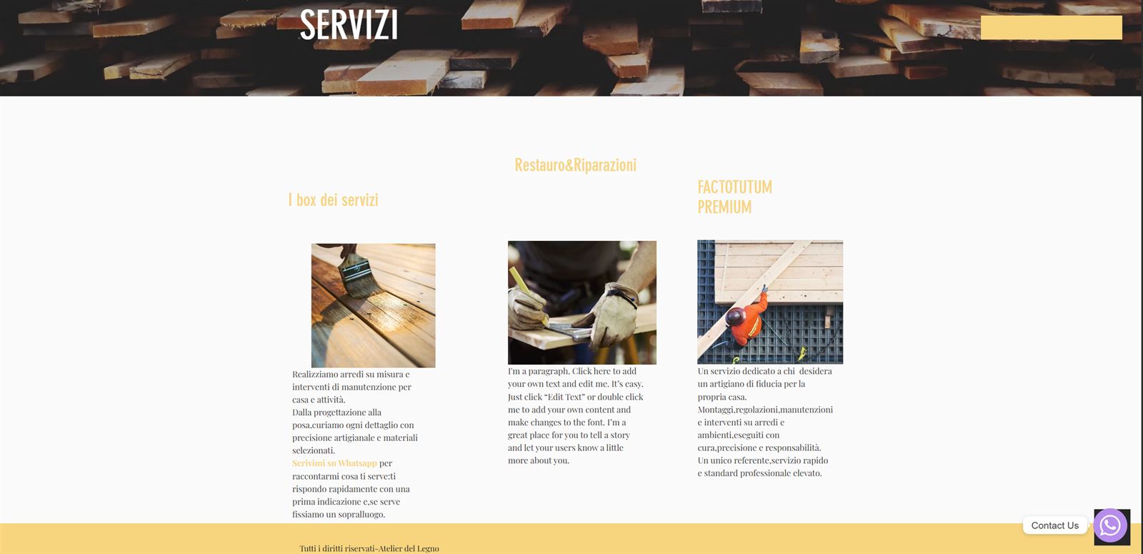 Vecchia pagina servizi di Atelier del Legno