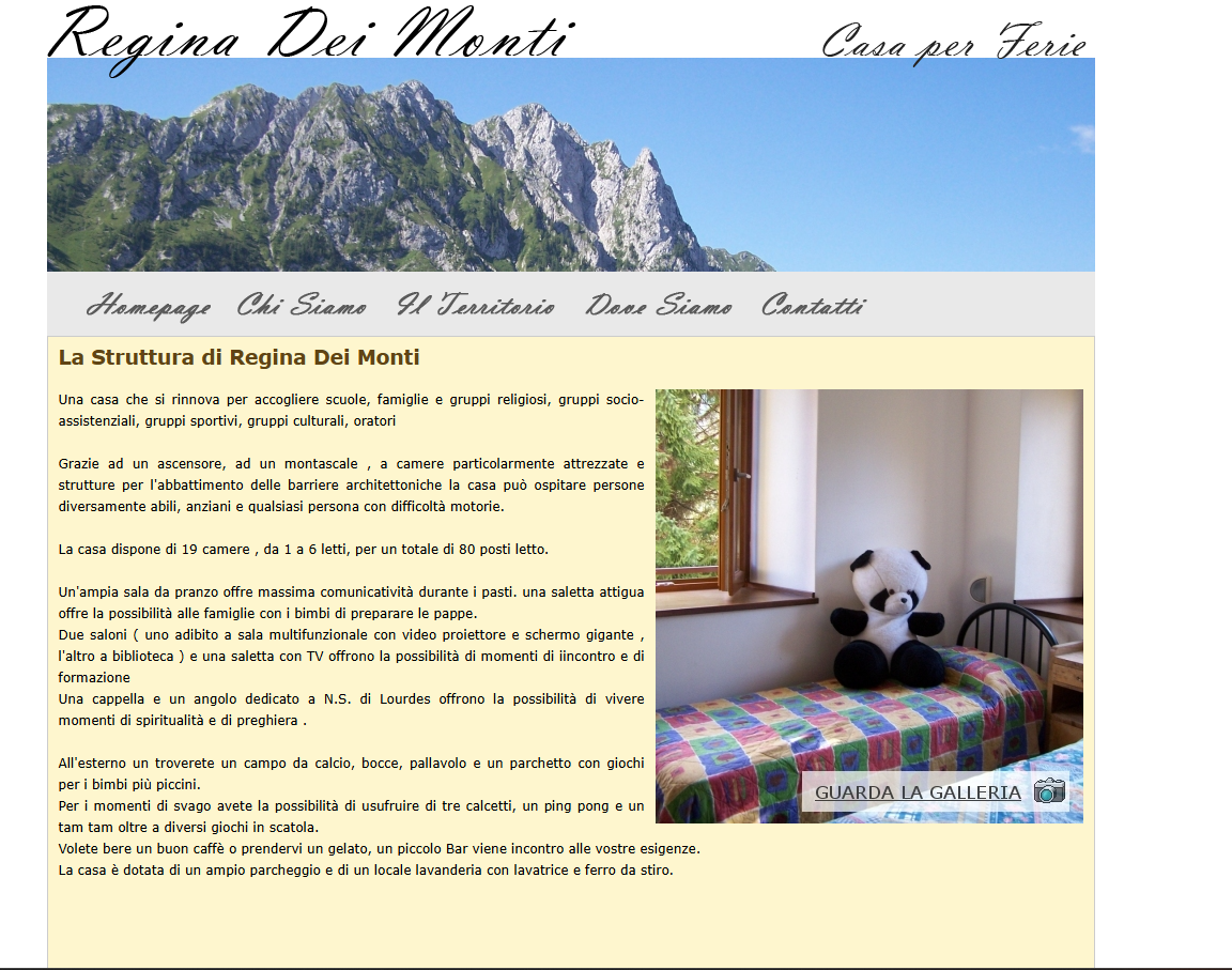 Vecchia pagina della struttura Regina dei Monti prima del restyling